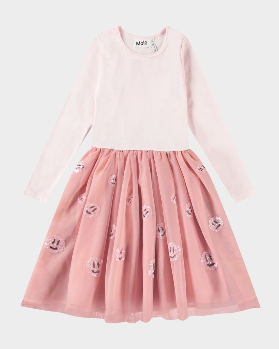 Girl's Cyrus Long-Sleeve Sequin Tulle Combo Dress, Size 3T-6